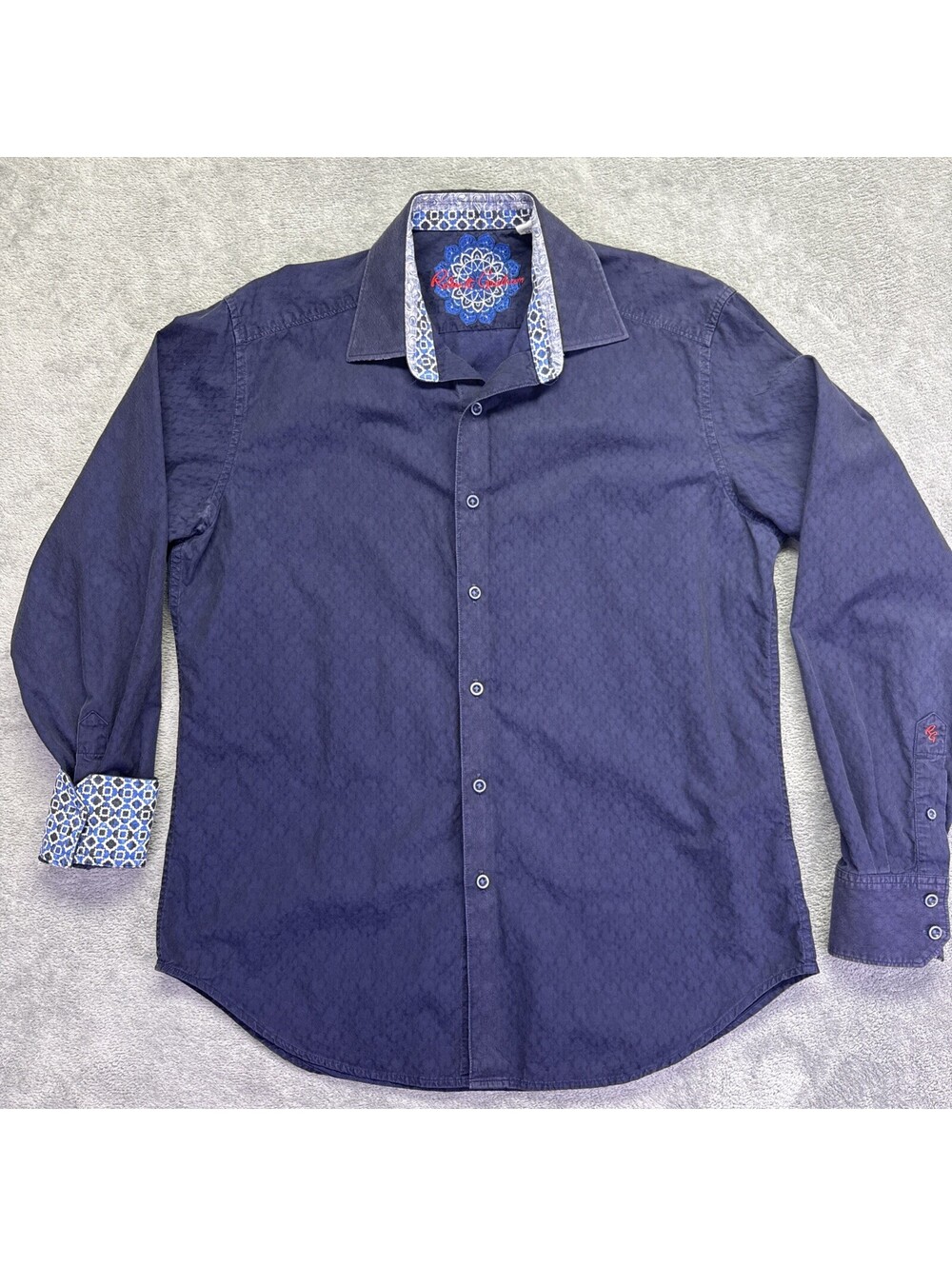 Robert Graham Button Down Shirt Navy Long Sleeve Geometric Classic Fit Men's M